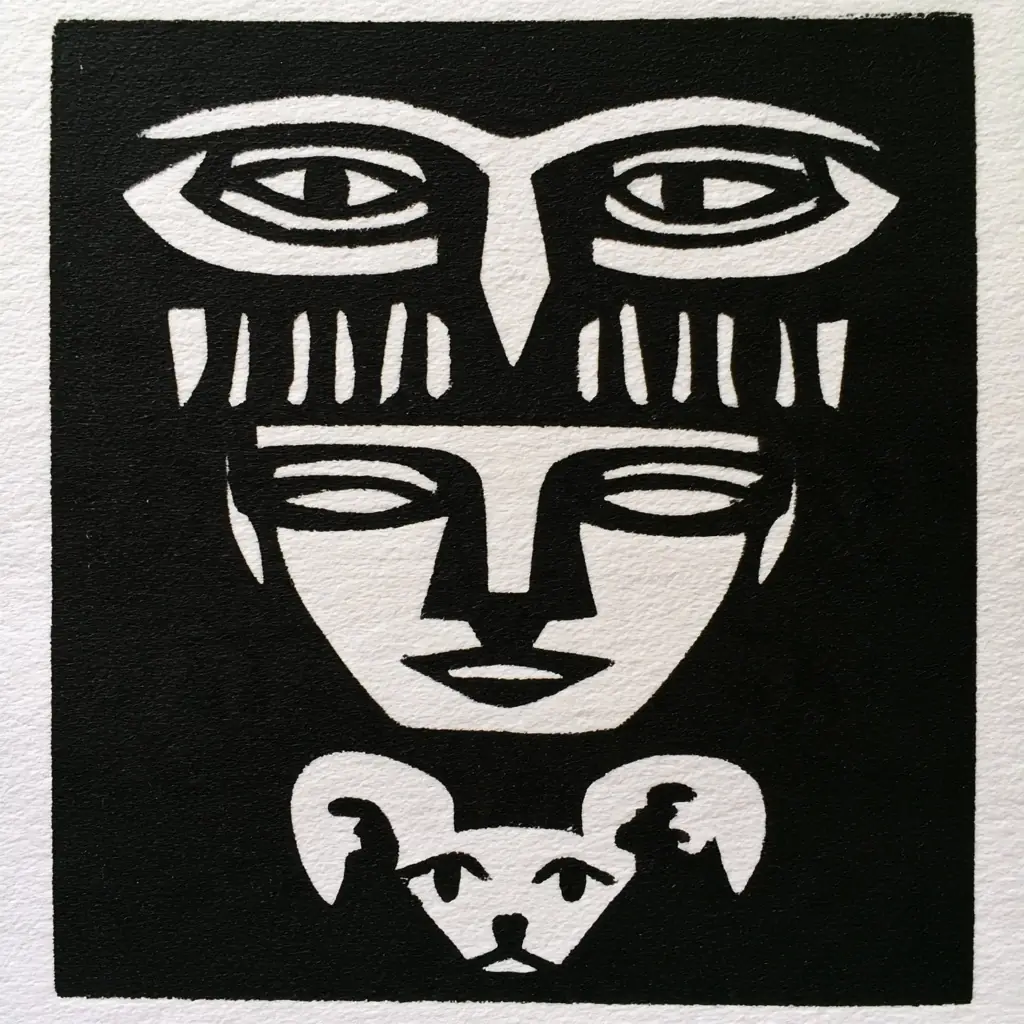 Linocut Totem Face Transformation Midjourney提示词