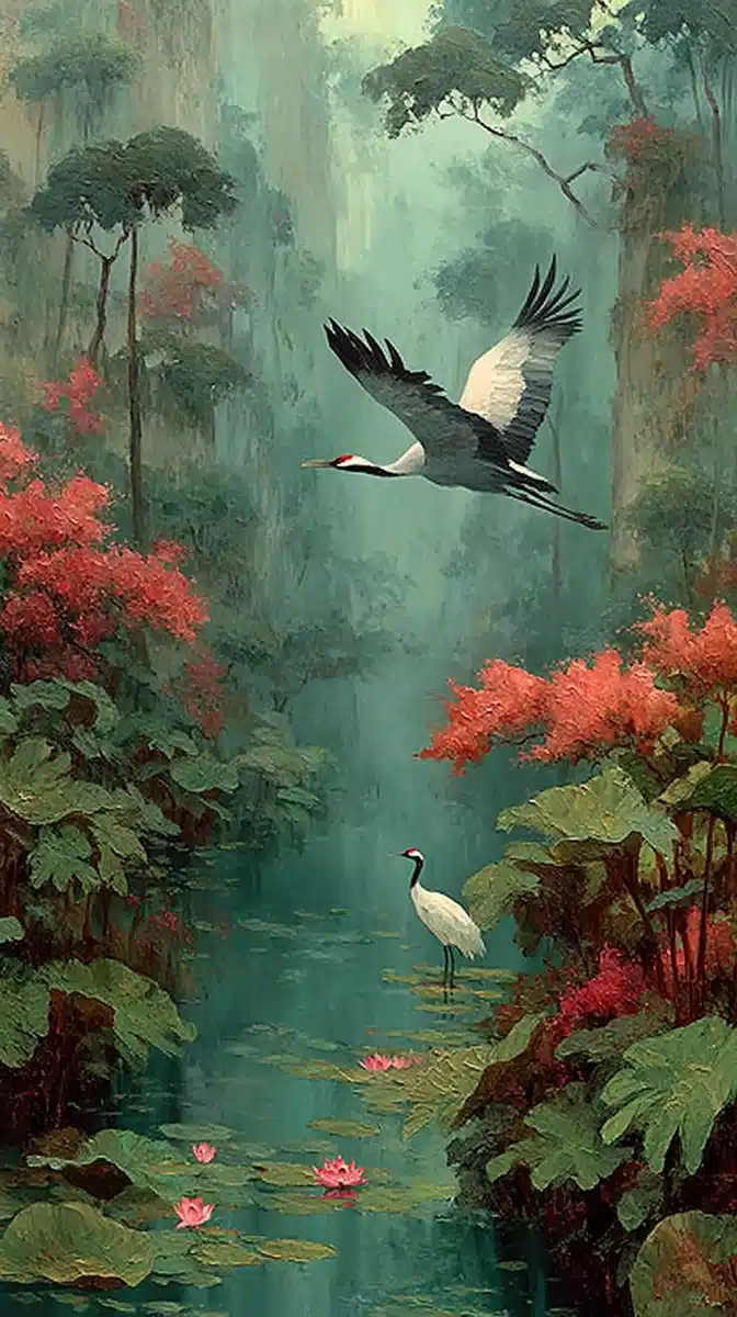 Eagle and Crane in Oil Midjourney提示词