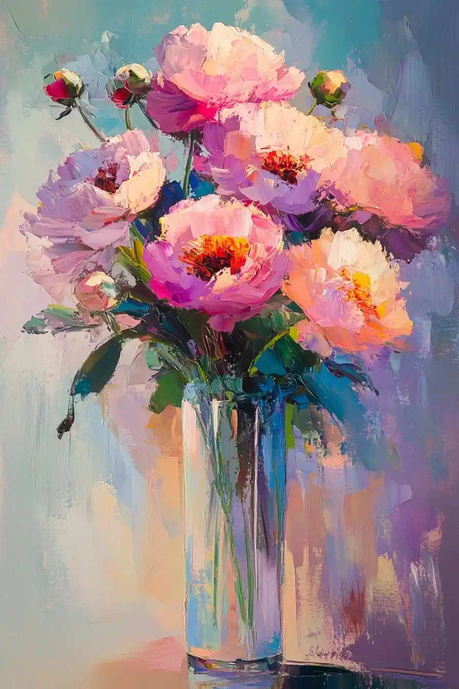 Peonies in Modern Vase Midjourney提示词