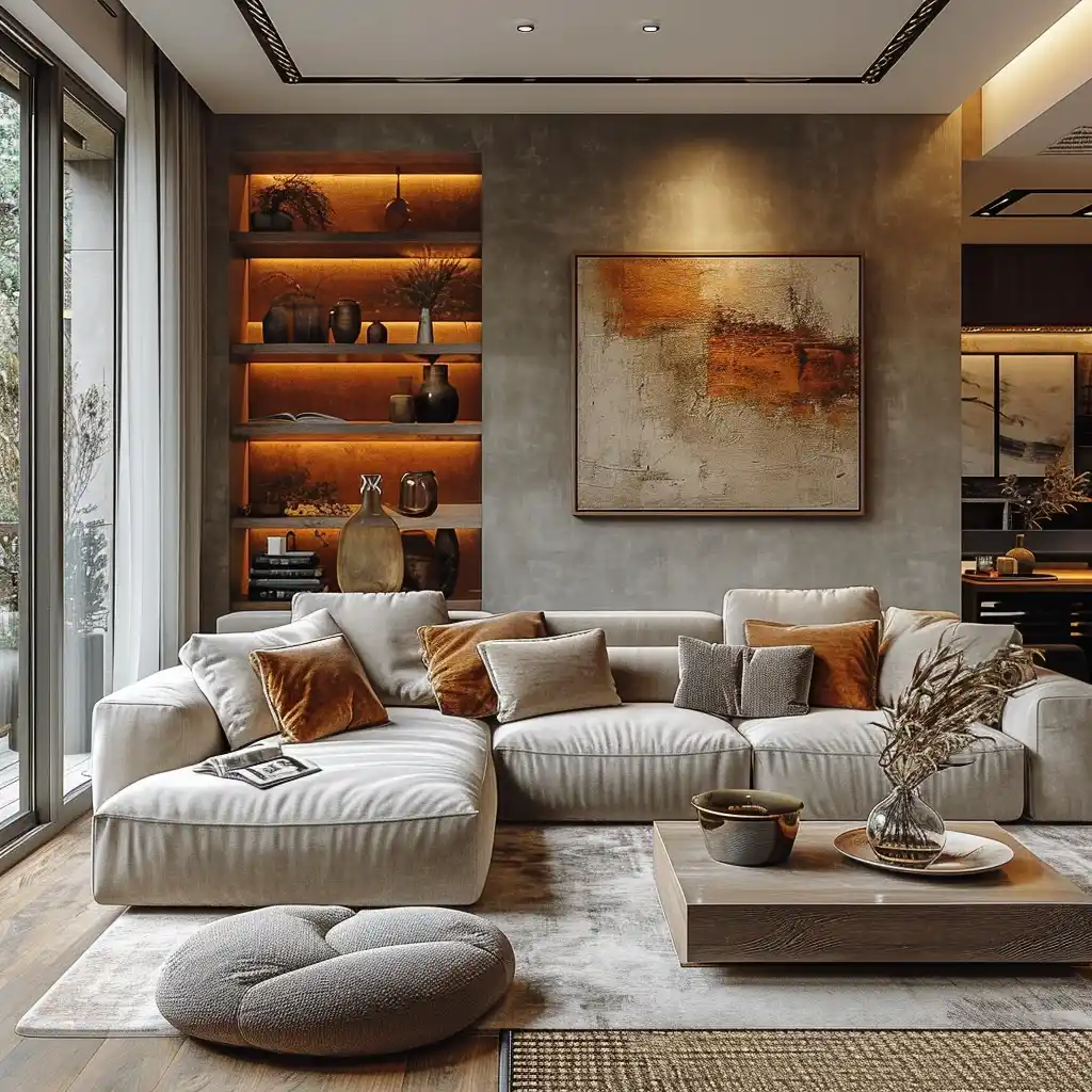 Minimalist Living Room Modern Aesthetics Midjourney提示词