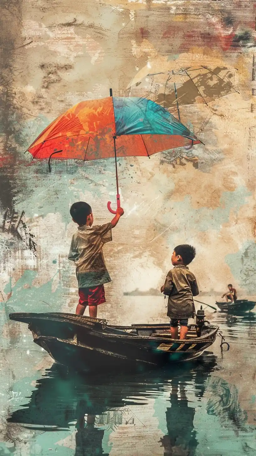 Chinese Children with Umbrellas Midjourney提示词