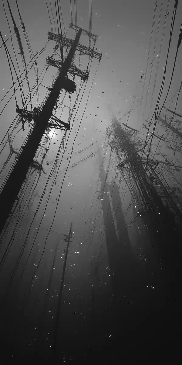 Monochrome Electric Towers Photography Midjourney提示词
