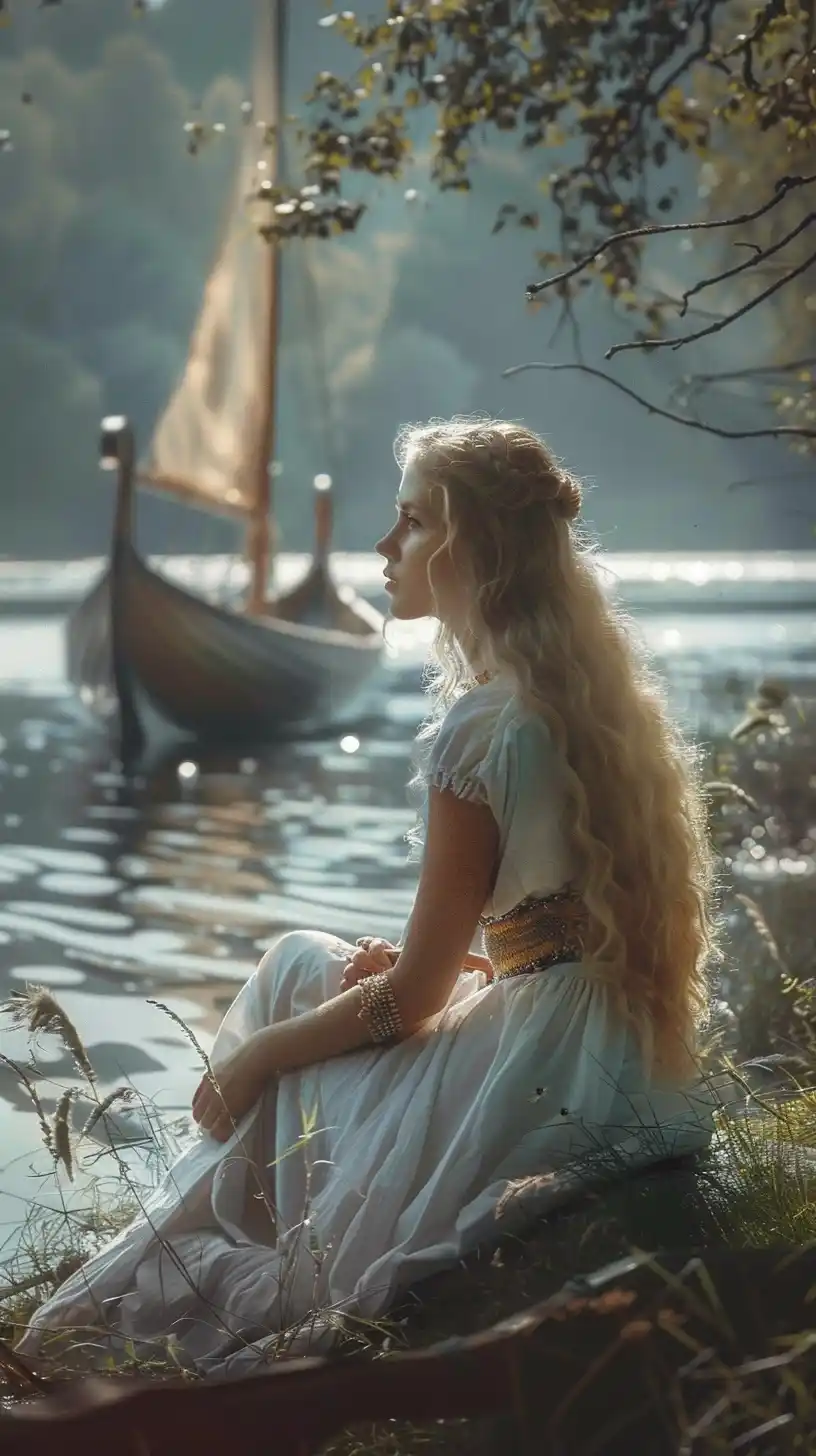 Viking Woman in Nature Midjourney提示词