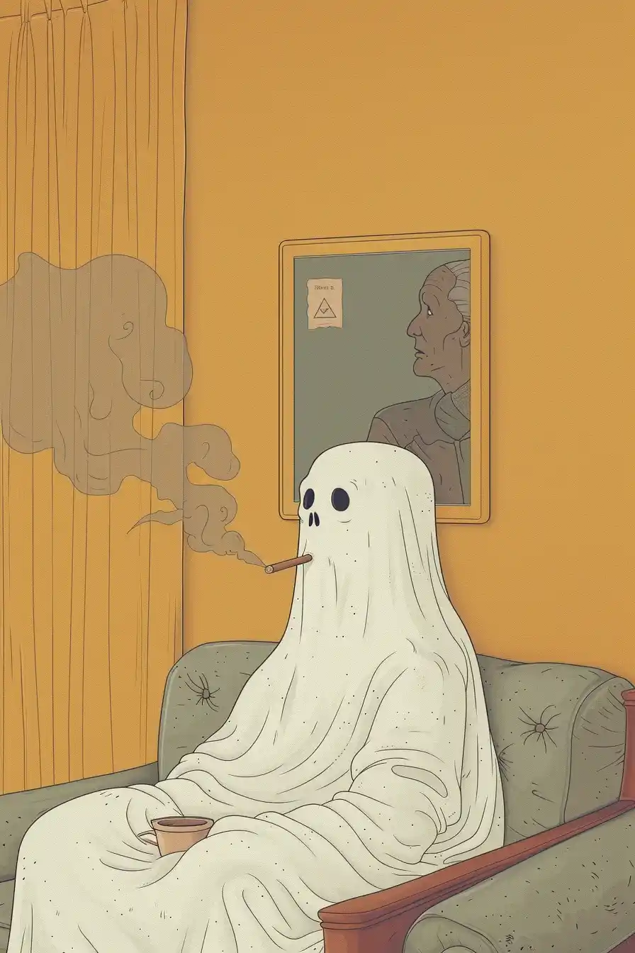 Graphic Ghost Smoking Couch Midjourney提示词