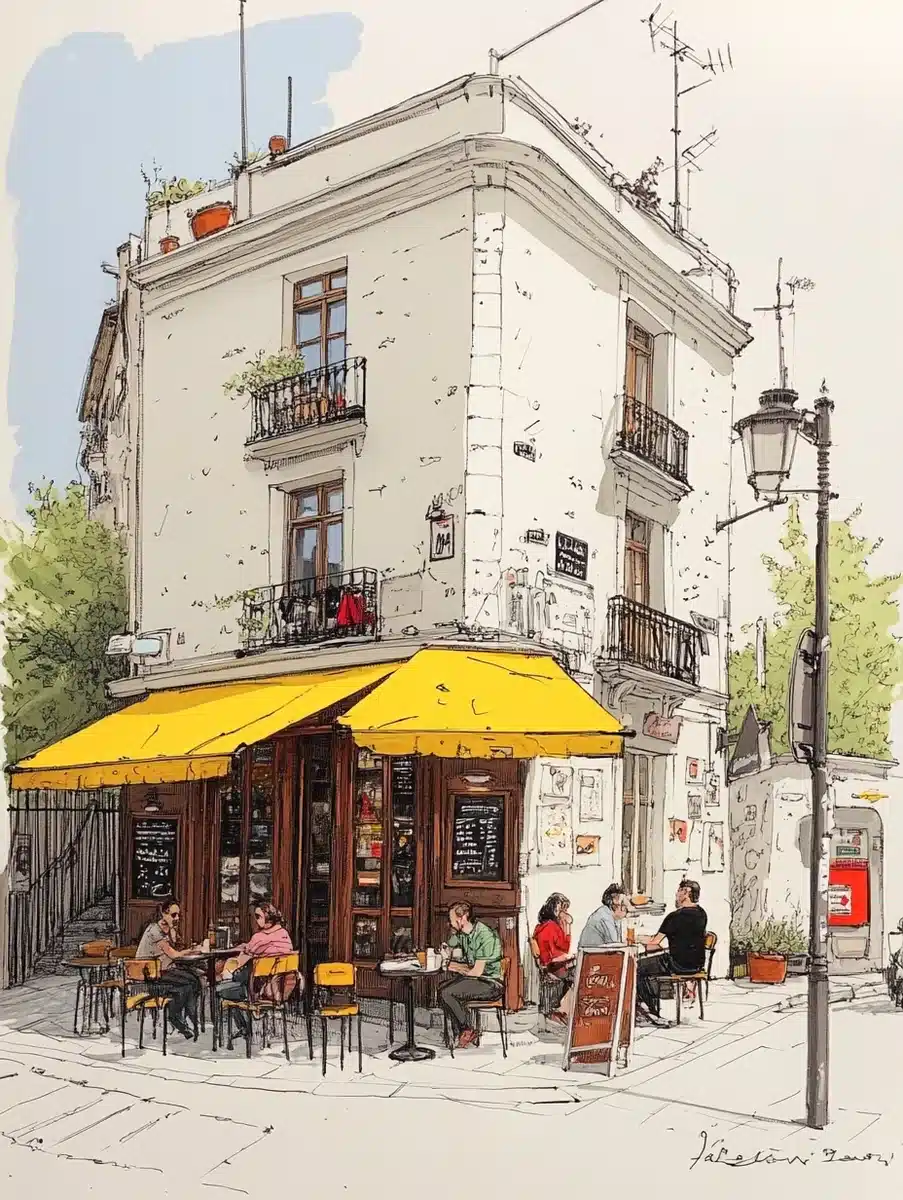 Quick Sketches of Cafes Midjourney提示词