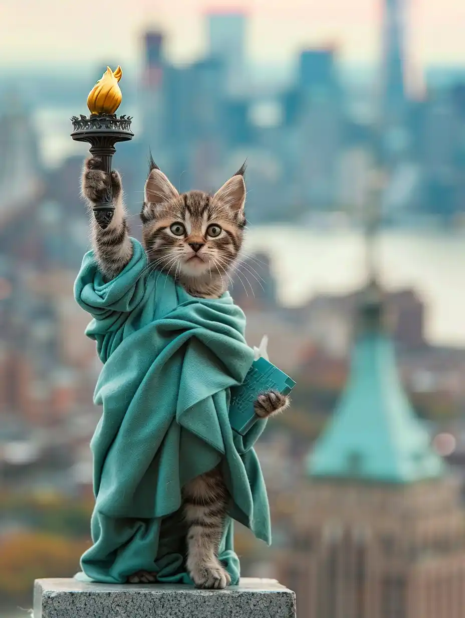 Statue Kitten Liberty Skyline Midjourney 提示词生成效果