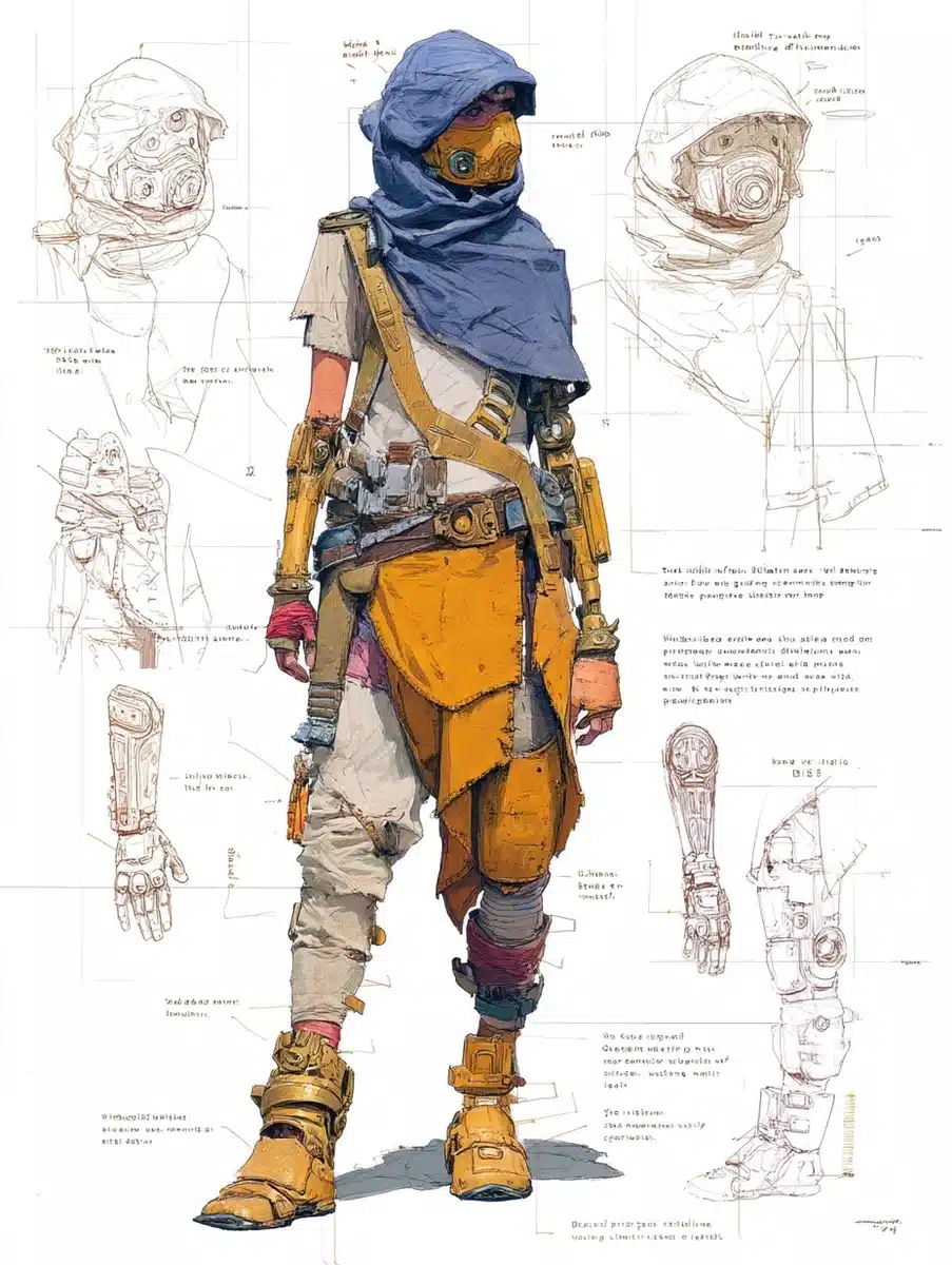Post-Apocalyptic Character Sketch Midjourney提示词