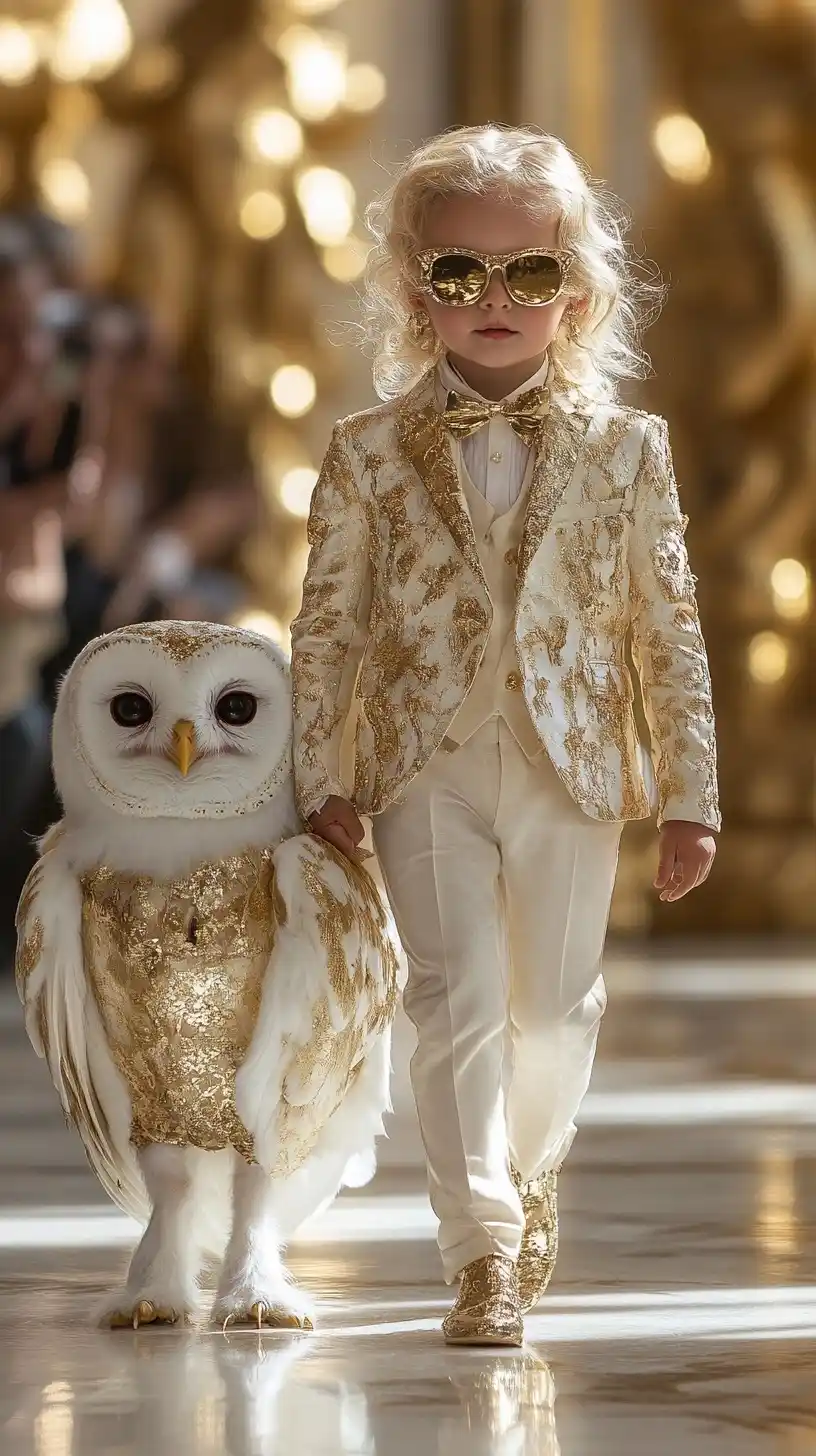 Owl and Girl Runway Fashion Midjourney提示词