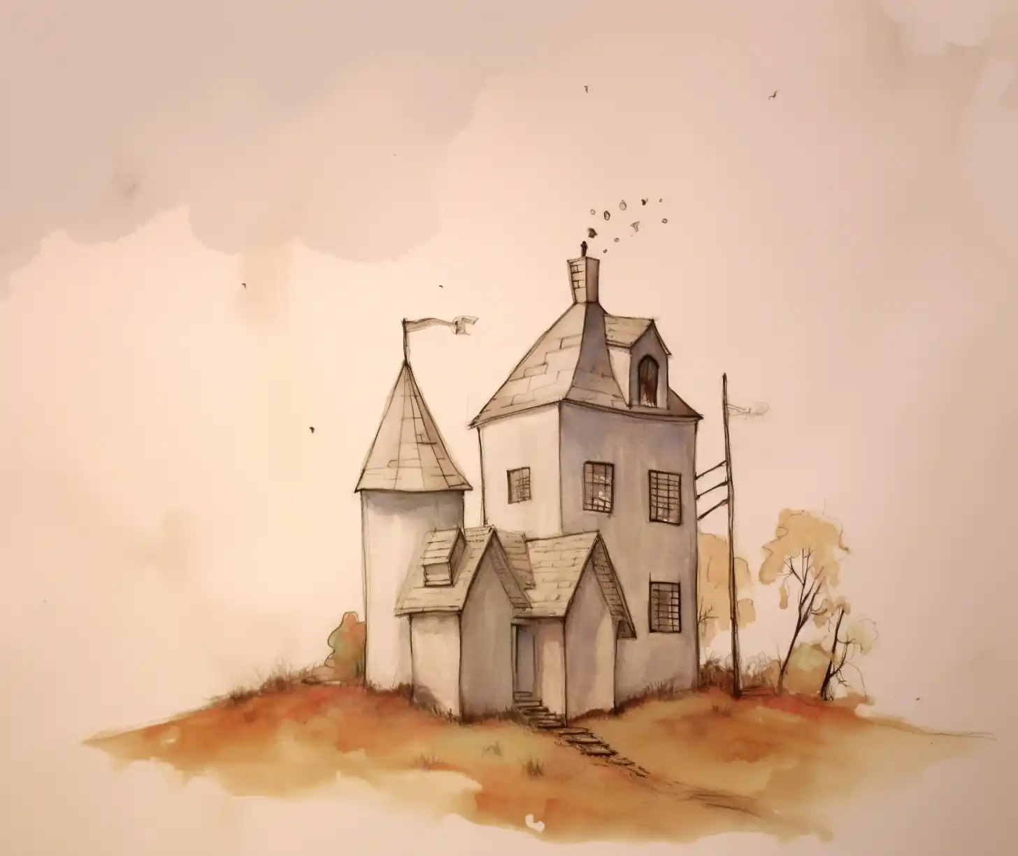 Watercolor House Portrait Midjourney 提示词生成效果