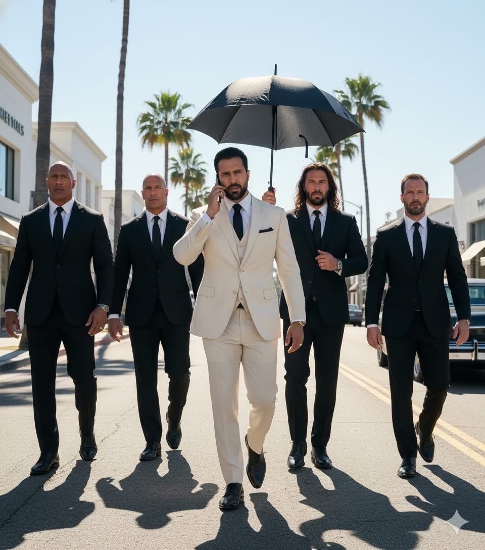 Men in Suits Walking Urban Street - Cinematic Fashion Style Nano Banana提示词