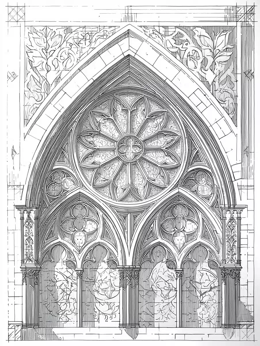 Gothic Cathedral Dotwork Design Midjourney提示词