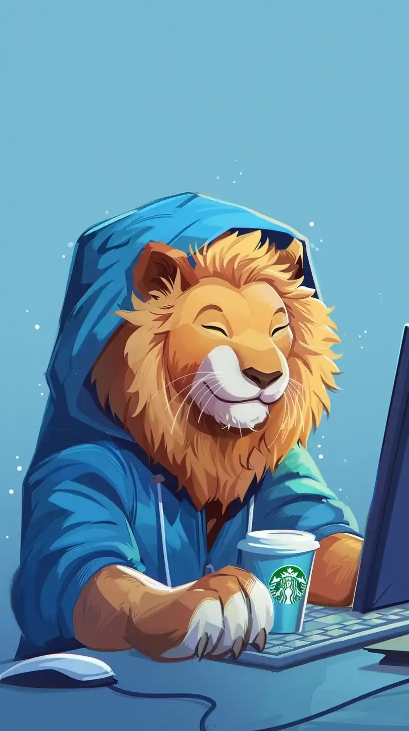 Cute Lion in Blue Hoodie Midjourney提示词