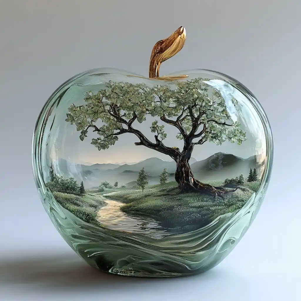 Hyper-Realistic Glass Apple Midjourney提示词