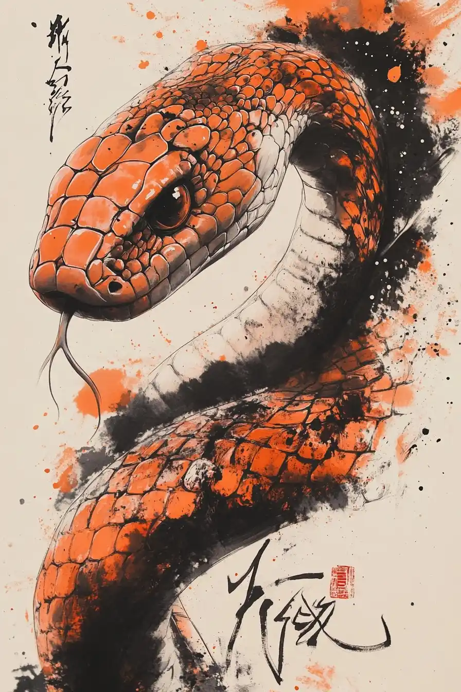 Ink Snake on Chinese Poster Midjourney提示词