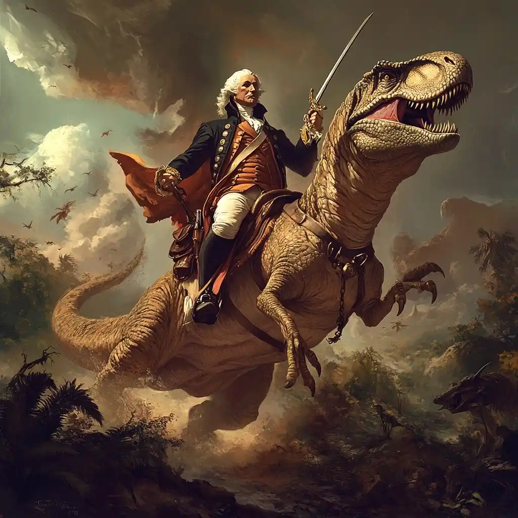 Washington Riding Dinosaur Midjourney提示词