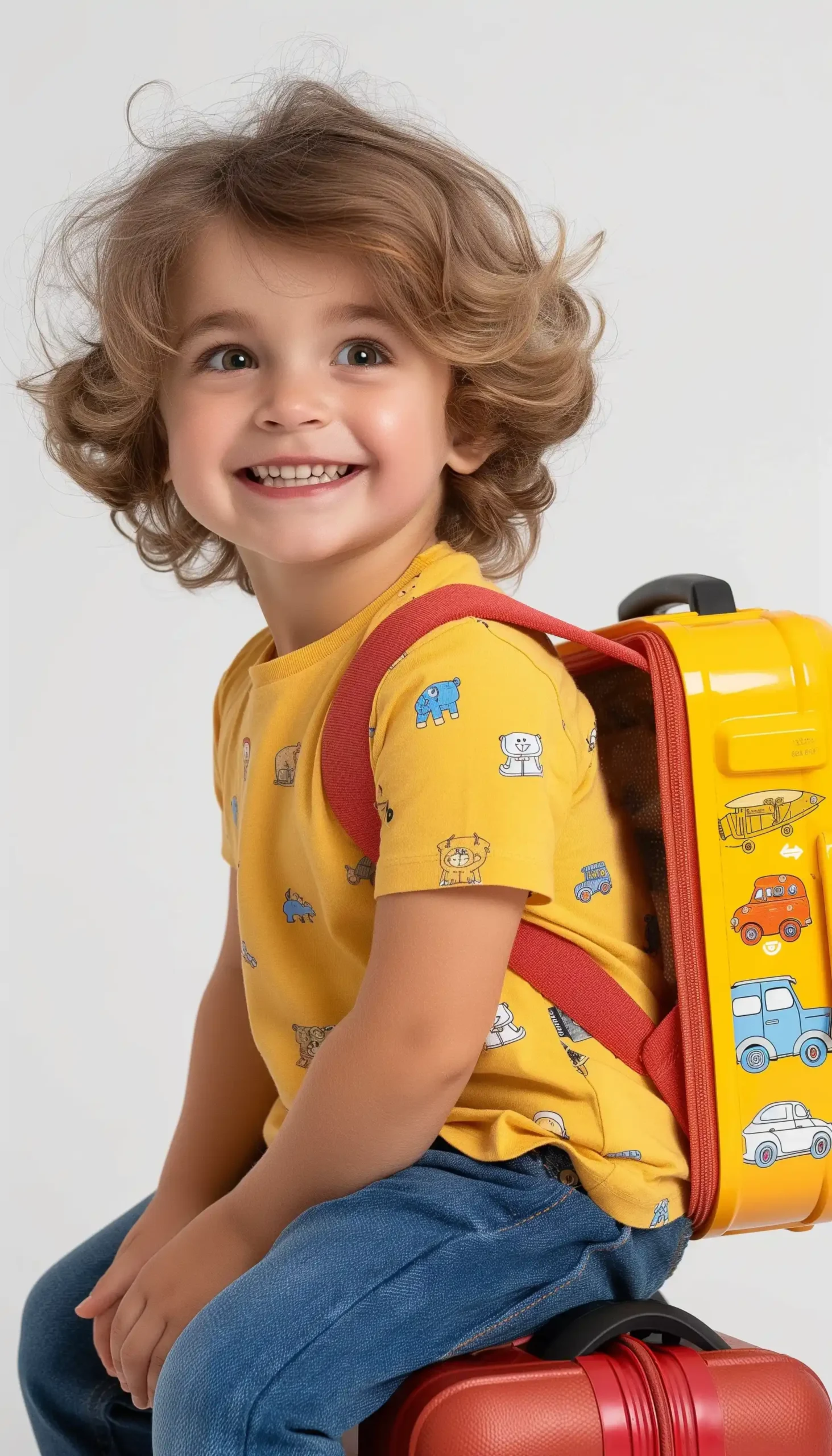 Child Riding Suitcase Raw Style Midjourney提示词