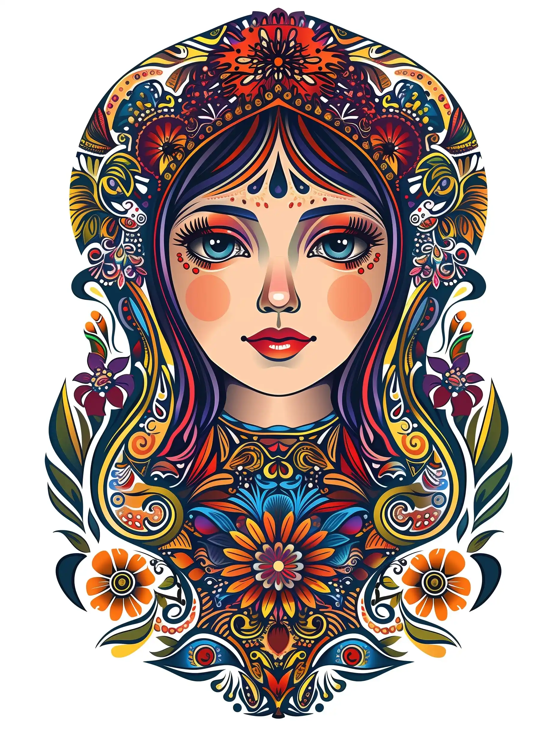 Khokhloma Matryoshka Vector Design Midjourney提示词