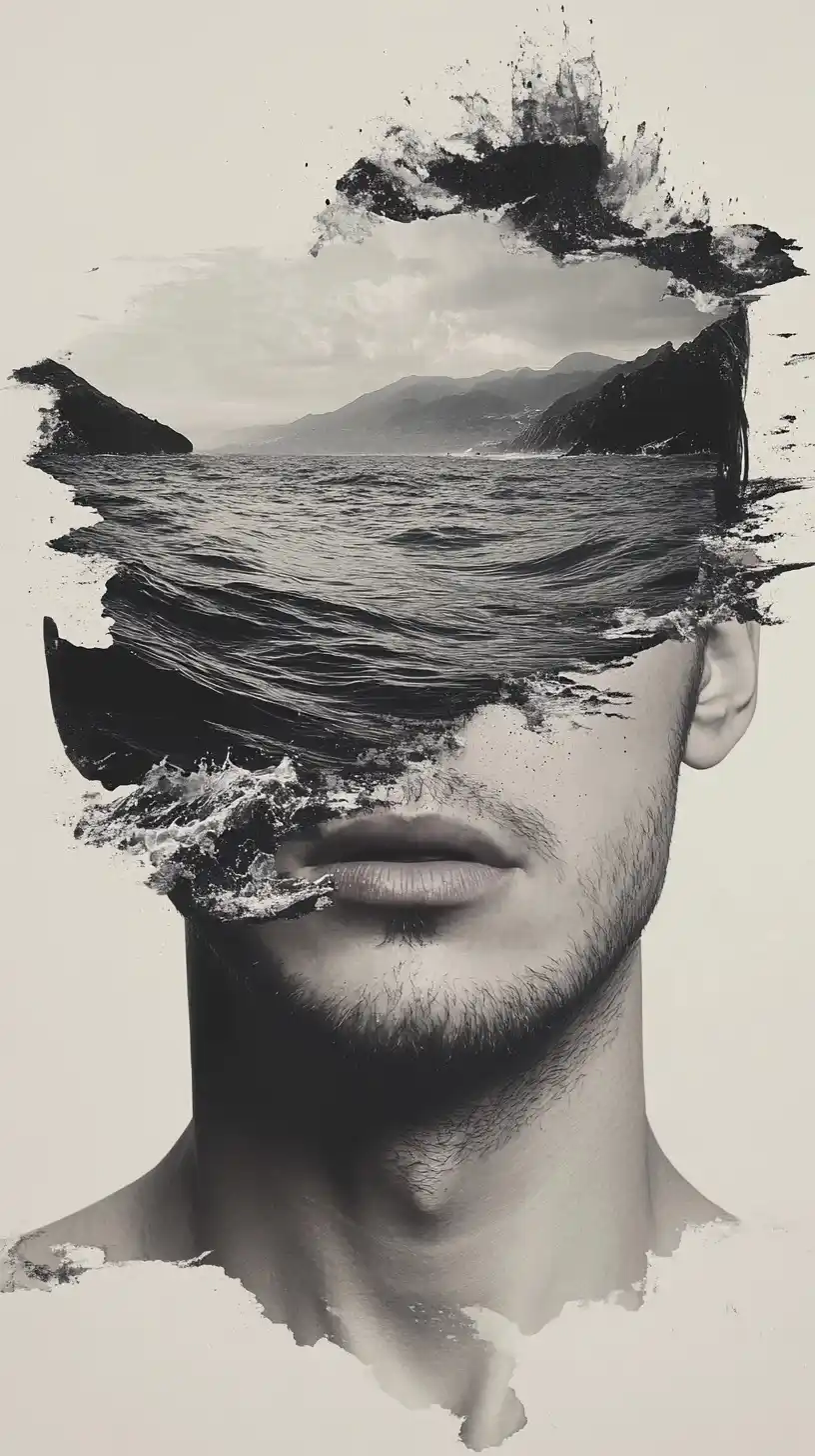Surrealist Man with Mountains Midjourney提示词