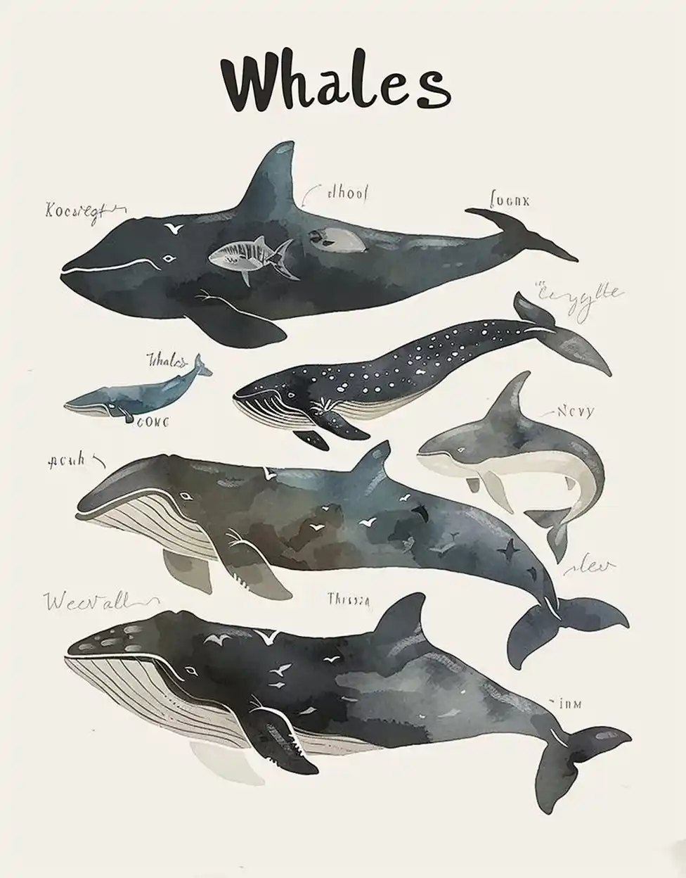 Whales in Watercolor Style Midjourney提示词