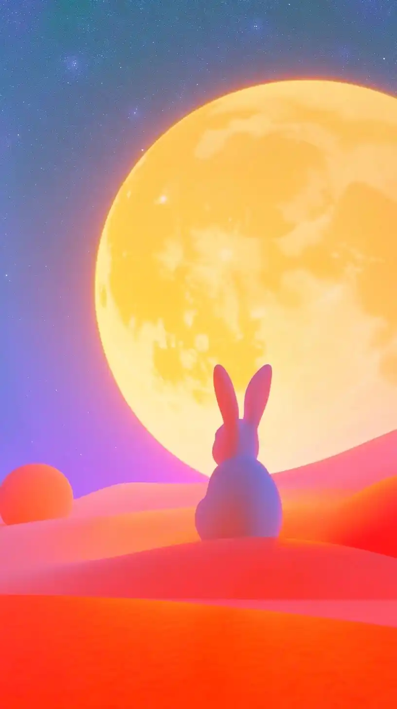 Vector Rabbit Under Moon Midjourney提示词