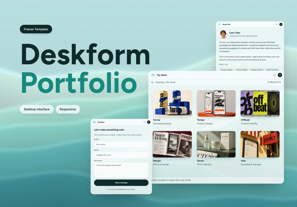交互式桌面作品集Framer模板（Deskform），Deskform - Interactive Desktop Portfolio Framer Template