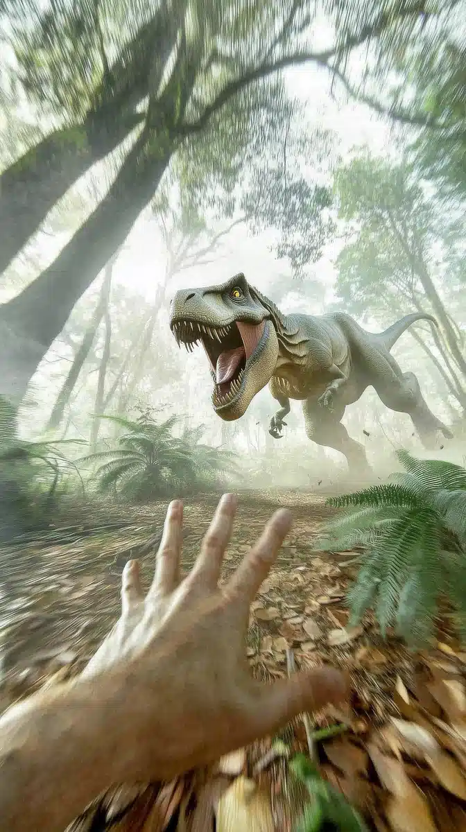Photorealistic T-Rex Chase Midjourney提示词