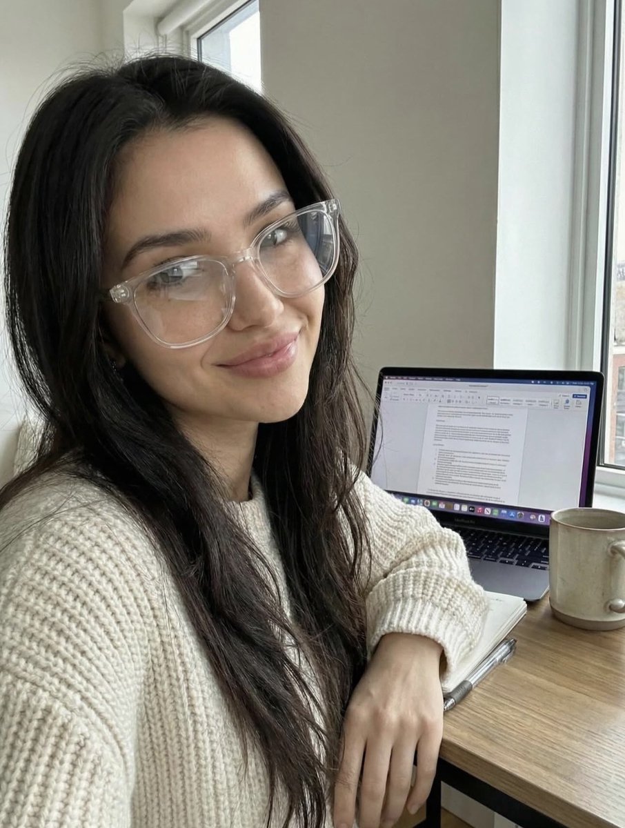Smiling Woman with Glasses: Productive Home Office Nano Banana提示词