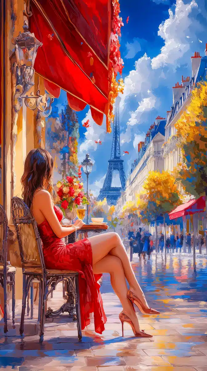 Impressionist Woman in Red Midjourney提示词