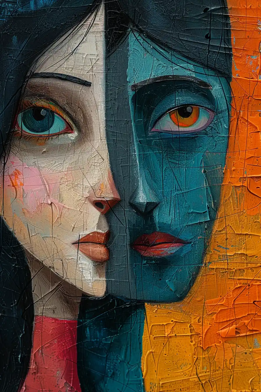 Vivid Couple on Raw Canvas Midjourney提示词