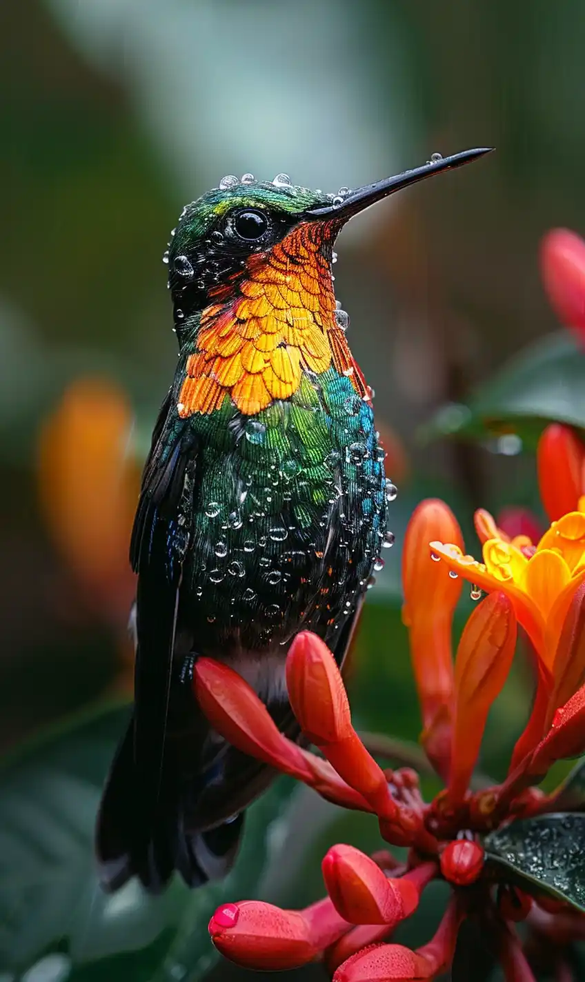 Colorful Rain Hummingbird Midjourney提示词