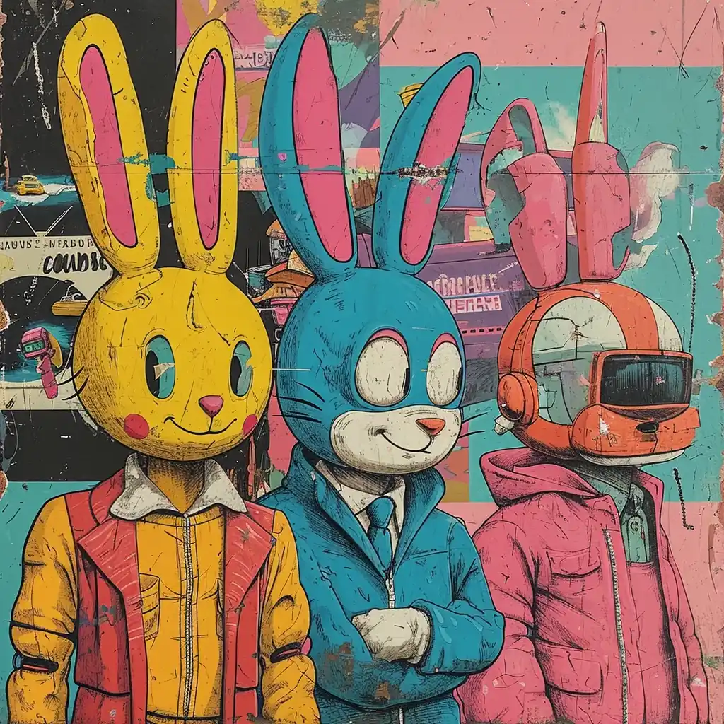 Postmodern Cartoon Collage Midjourney提示词