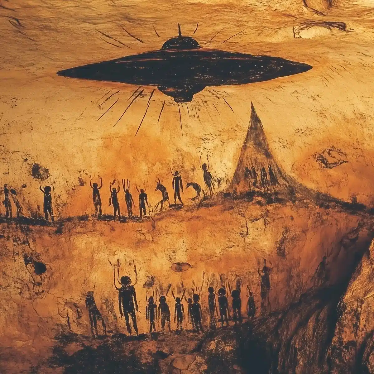Cave Painting Hovering Spaceship Midjourney提示词