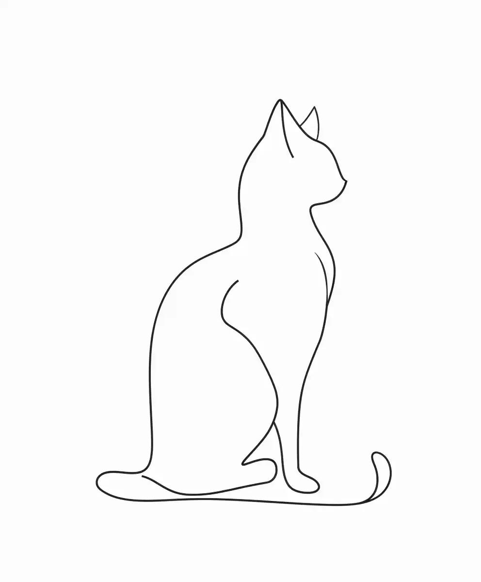 Minimalist Cat Sitting Right Midjourney提示词