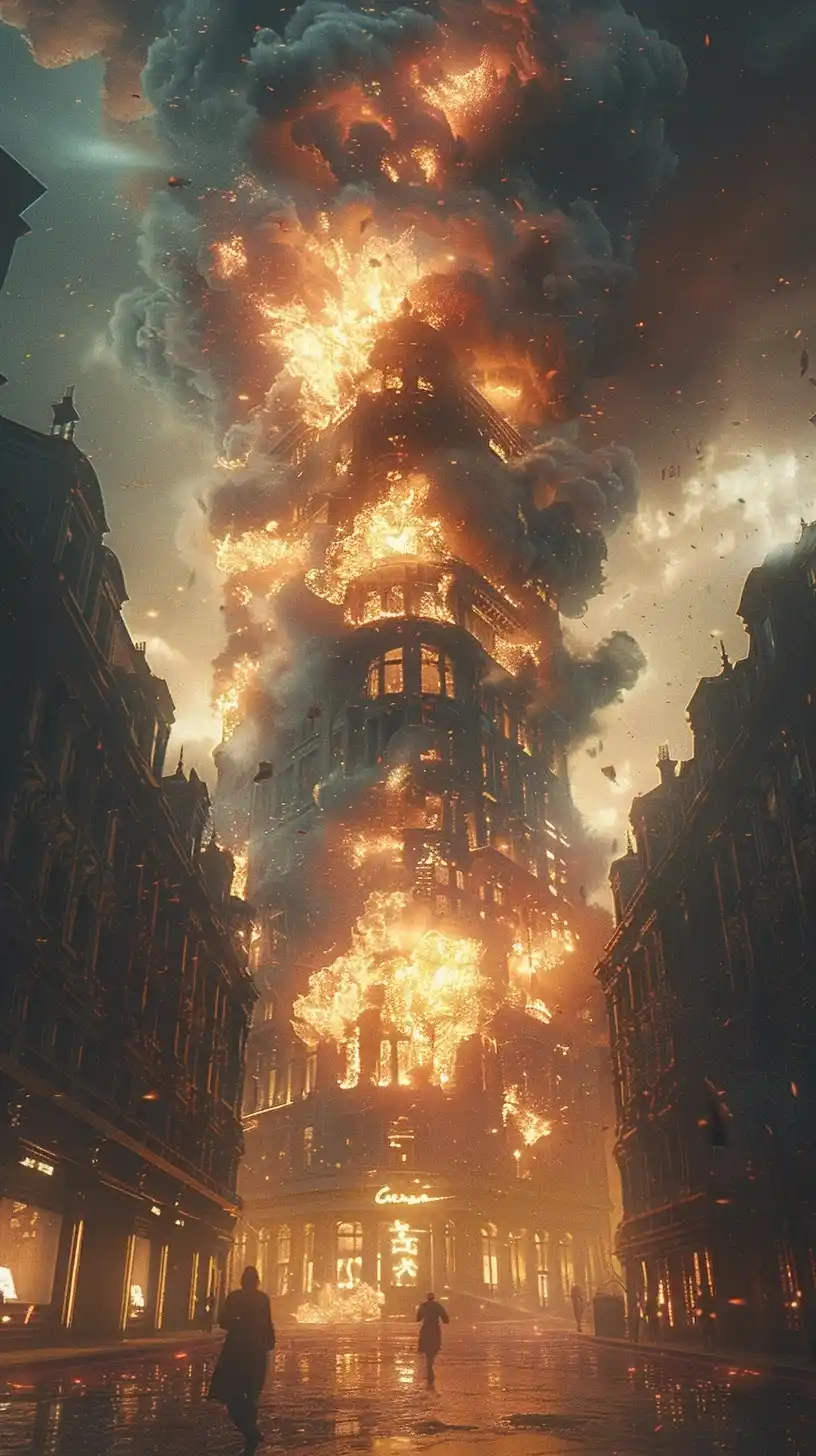 Majestic Nike Store Fire Midjourney提示词