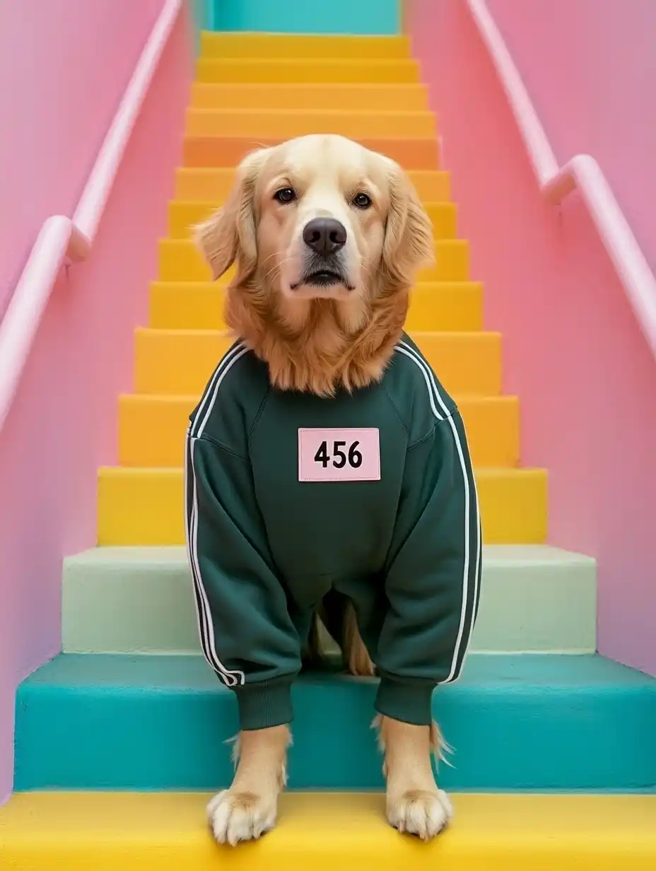 Golden Retriever in Tracksuit Midjourney提示词