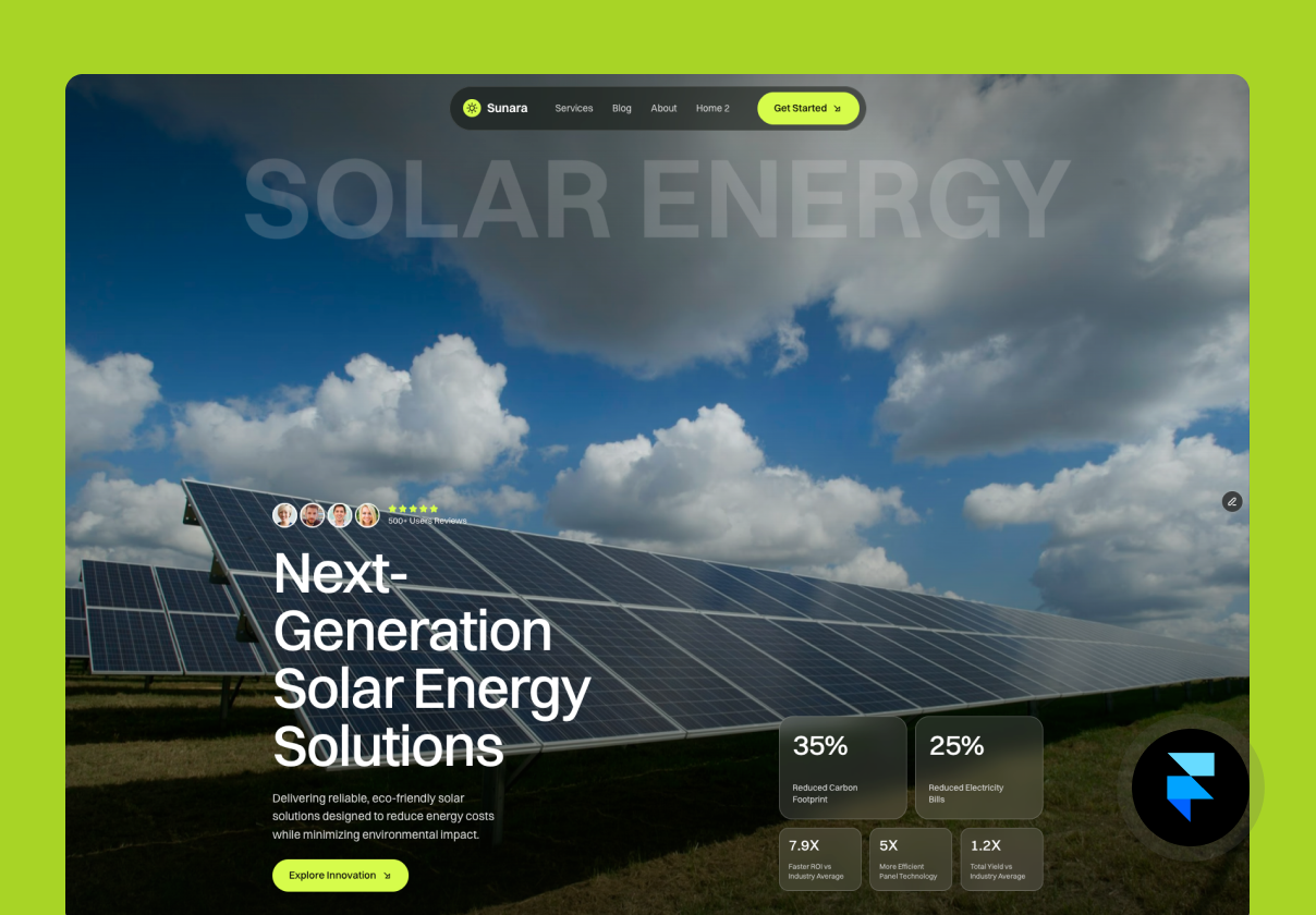 太阳能能源公司Framer模板（Sunara），Solar Energy Framer Template