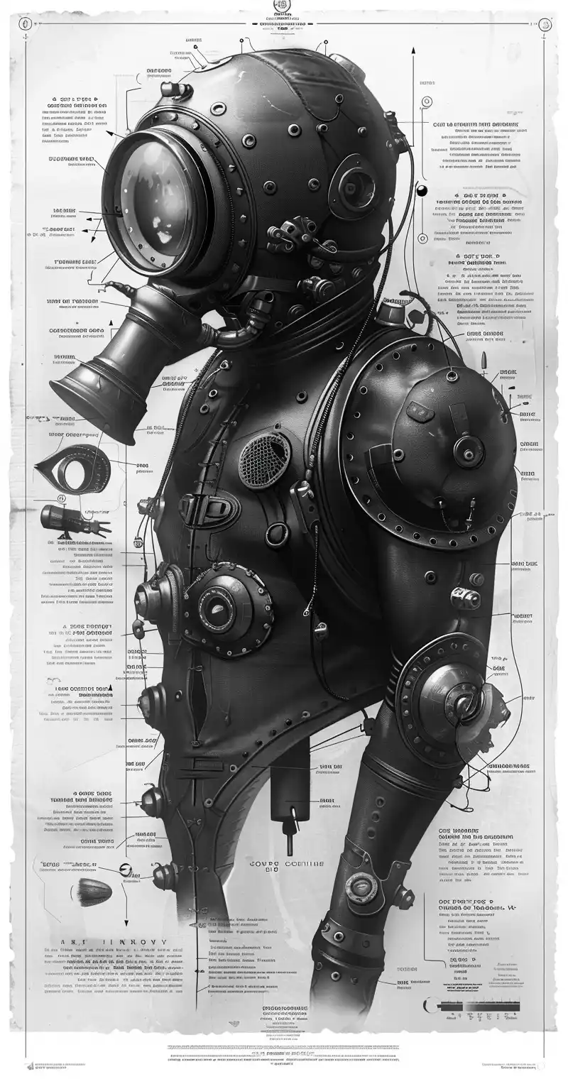 Detailed Leather Diving Suit Midjourney提示词