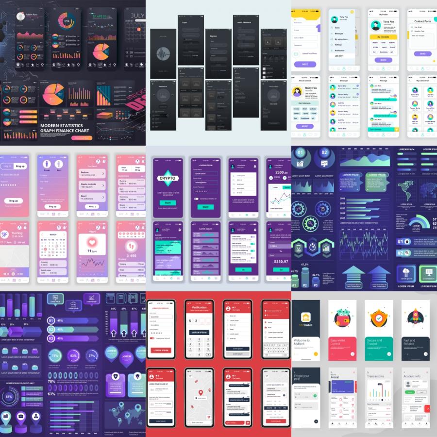 手机移动端整套APP高保真UI界面图面试作品集AI矢量设计素材模板