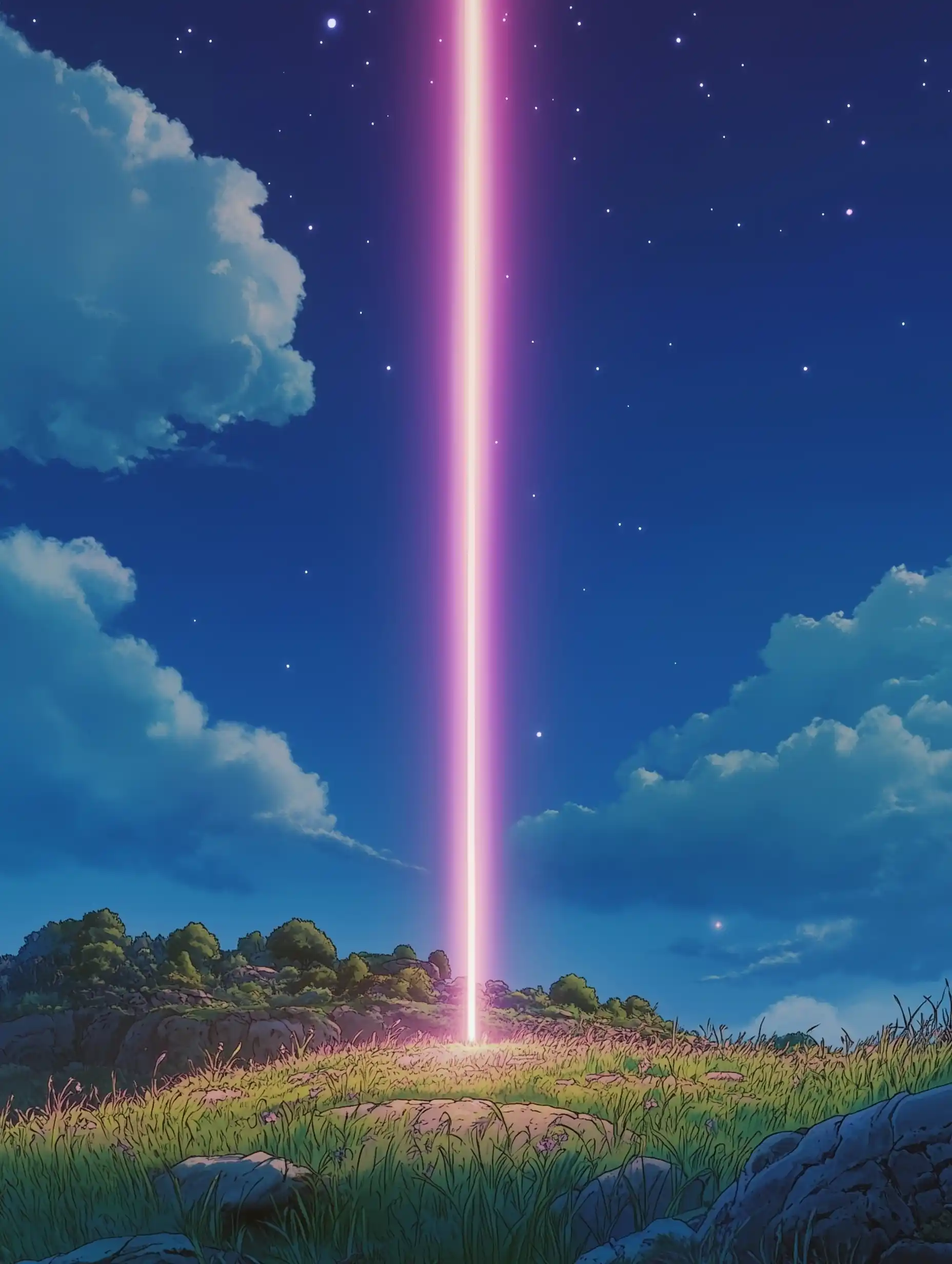 Ghibli Hillscape with Light Midjourney提示词