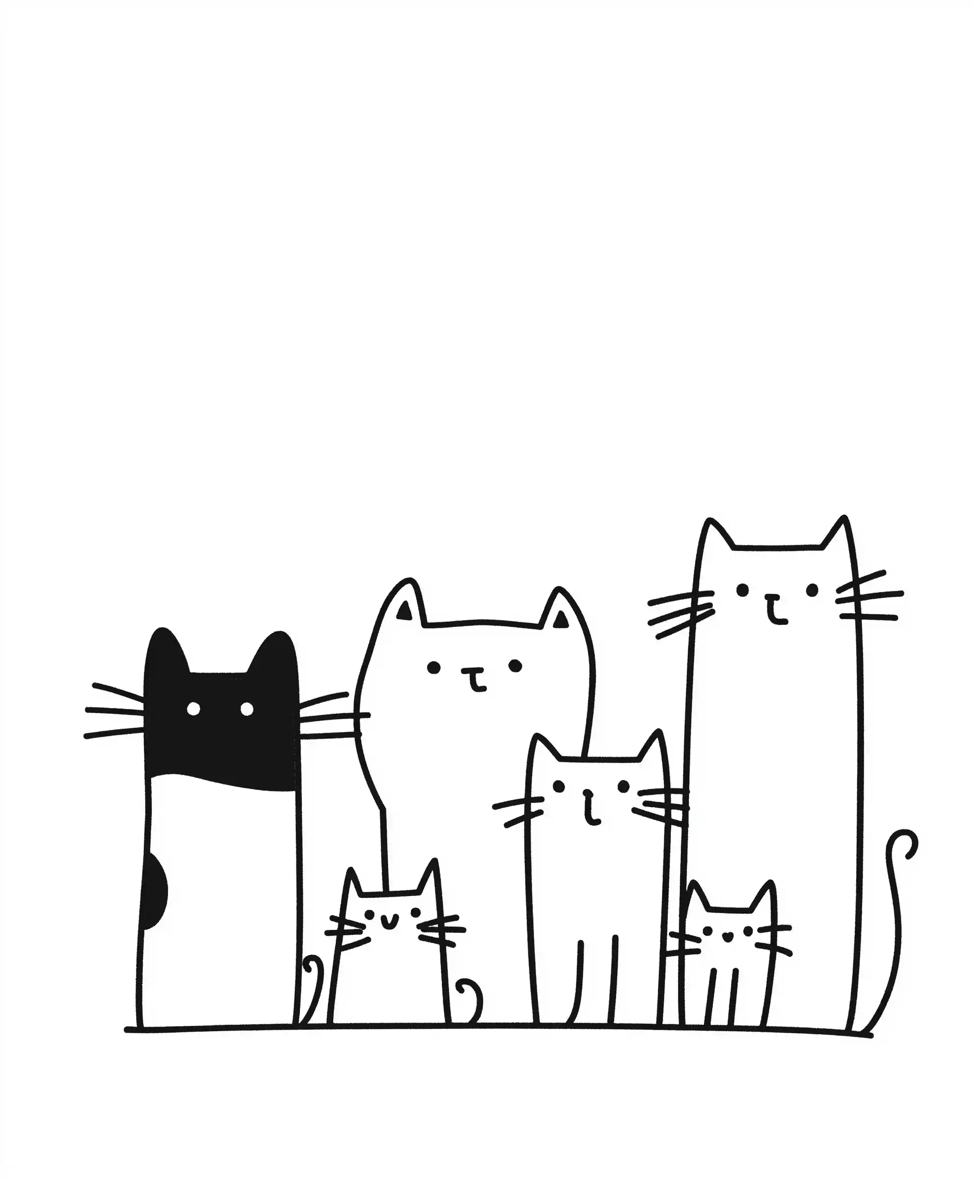 Minimalist Cartoon Cats Drawing Midjourney提示词