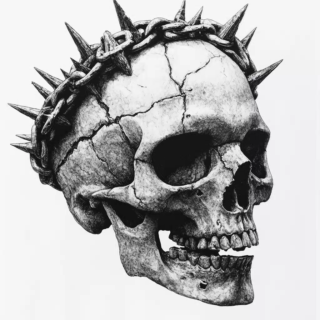 Spiked Chain Skull Blackwork Midjourney提示词