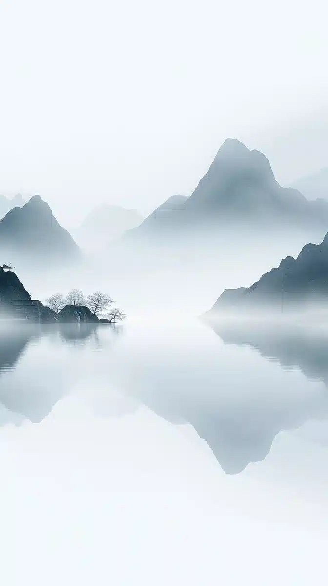Minimalist Chinese Courtyards Scene Midjourney提示词