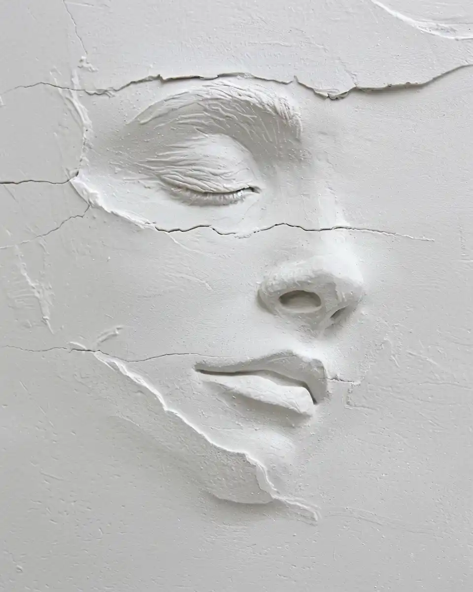 Stone Carved Face Plaster Painted Midjourney提示词
