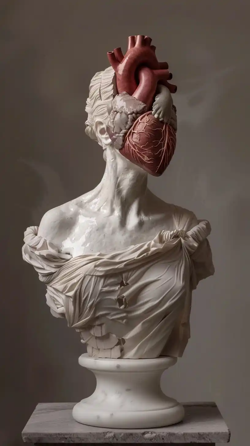 Surreal Heart Sculpture Midjourney提示词