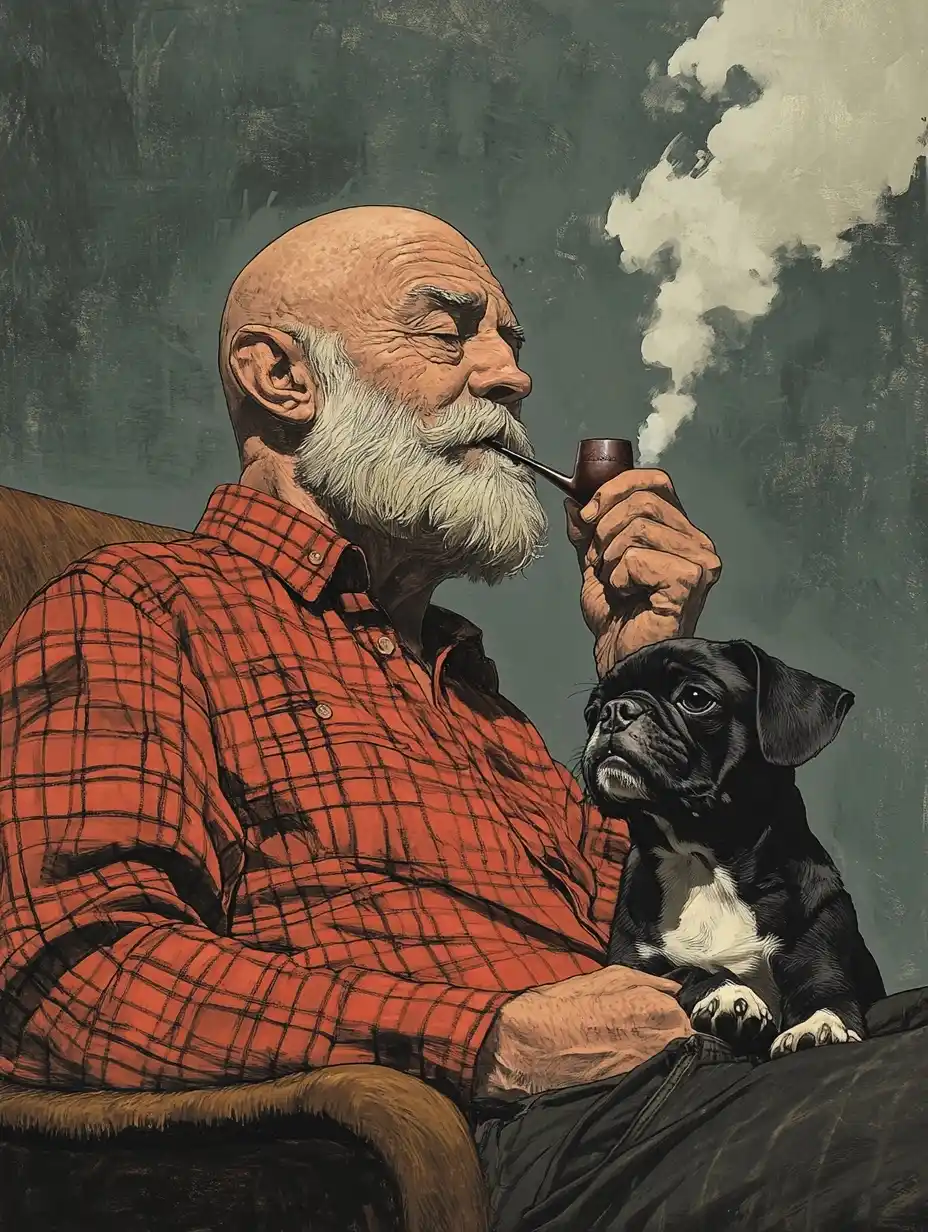 Illustrative Man with Pug Midjourney提示词