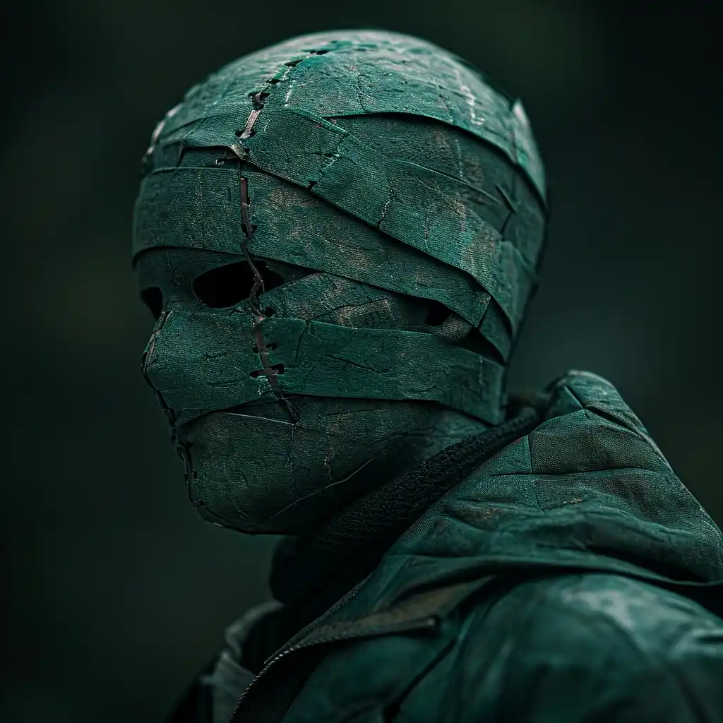 Masked Man Hyperrealistic Dark Cinematic Midjourney提示词