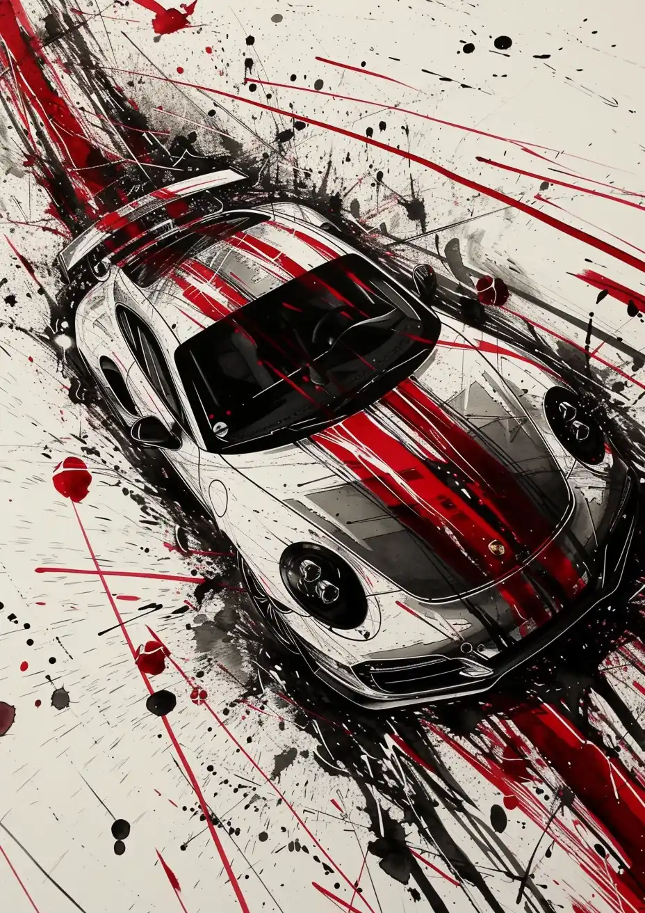 Ink Porsche 911 Hyper-Real Midjourney提示词