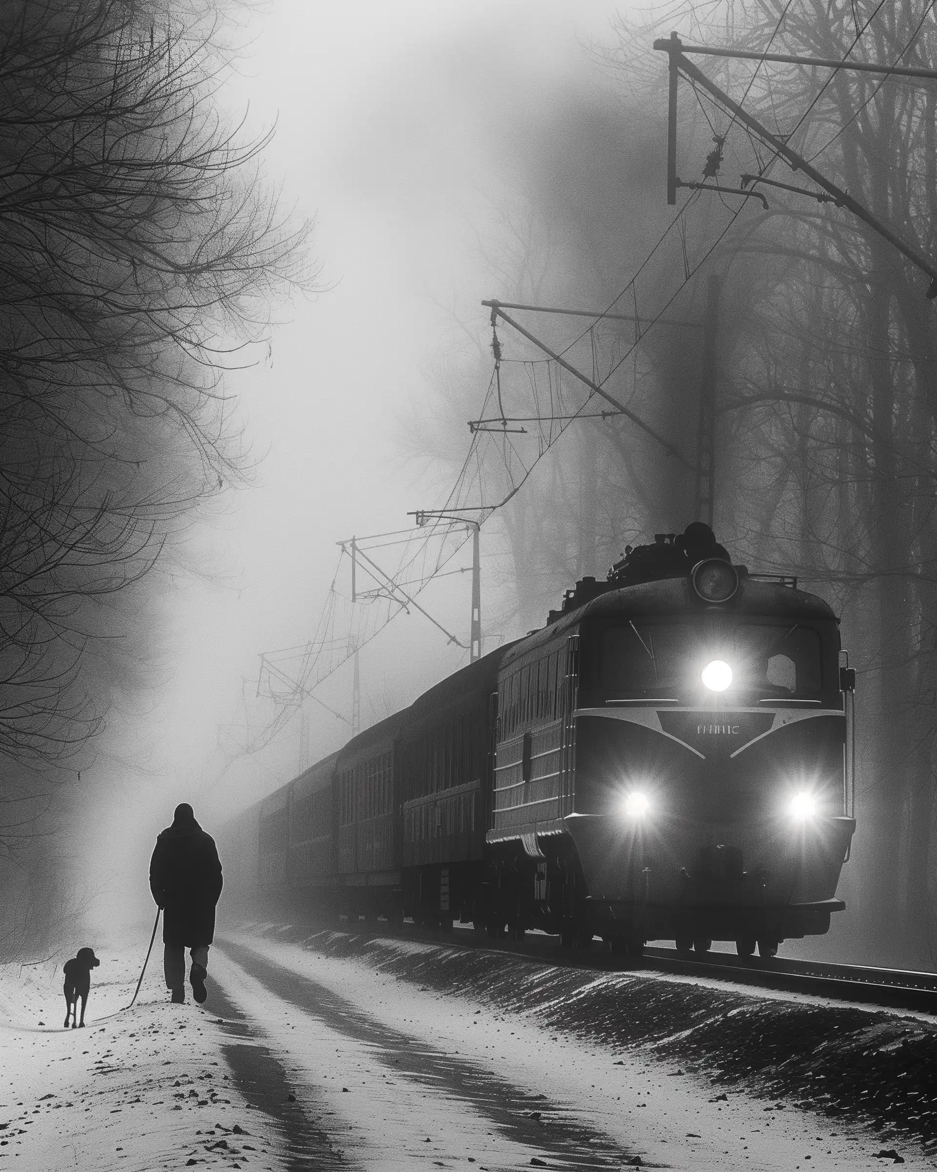Vintage Train in Noir Midjourney提示词