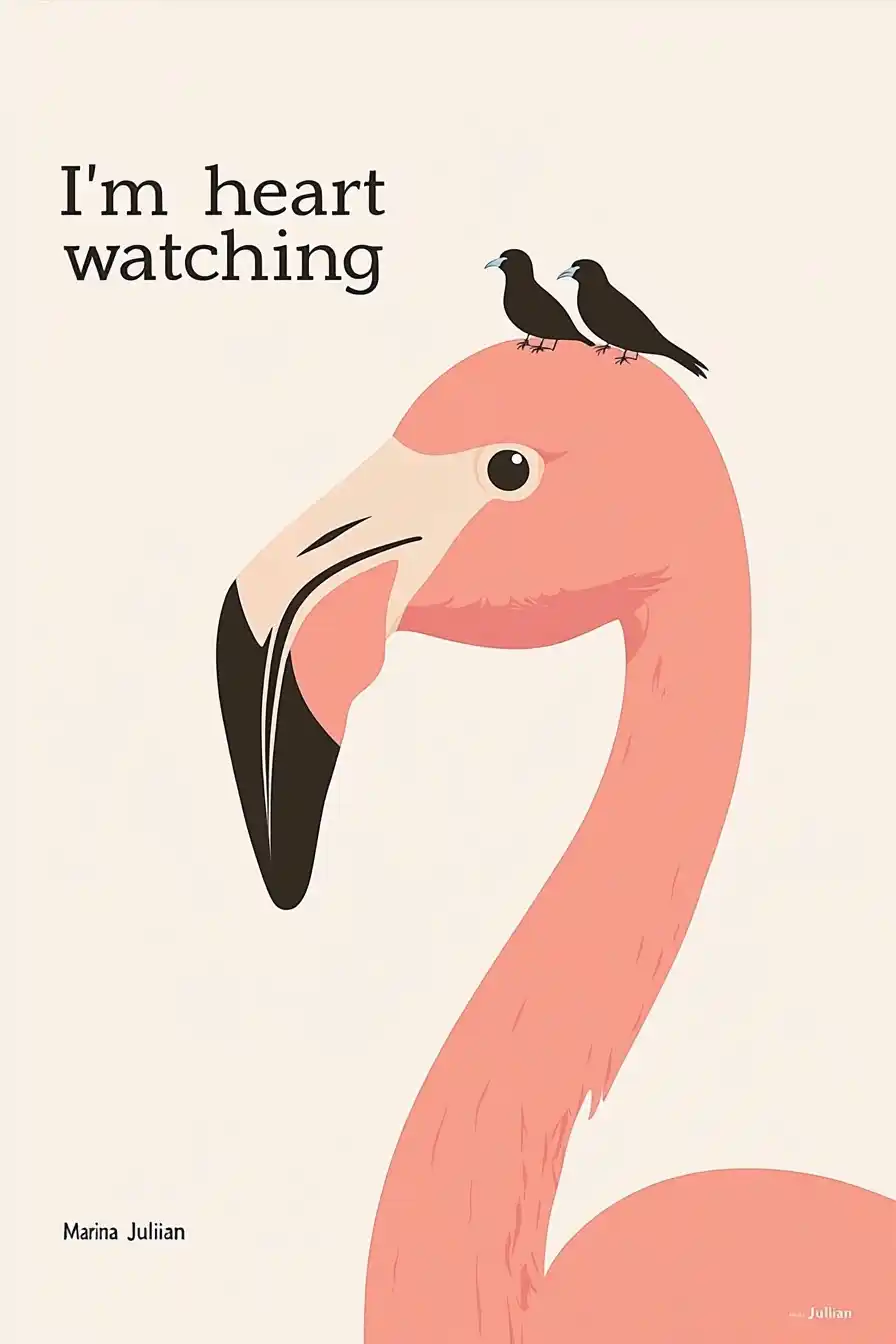 Flamingo Illustration Poster Midjourney提示词