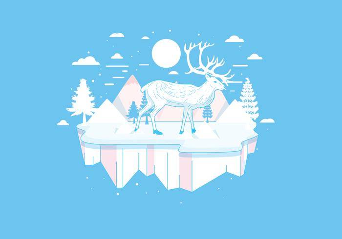 在雪山的北美驯鹿